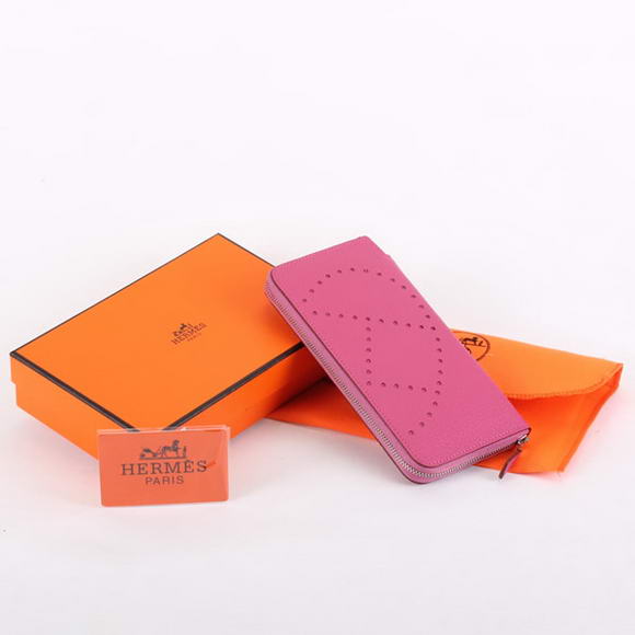 1:1 Quality Hermes Togo Leather Perforated Zippy Wallet 9032 Roseo Replica